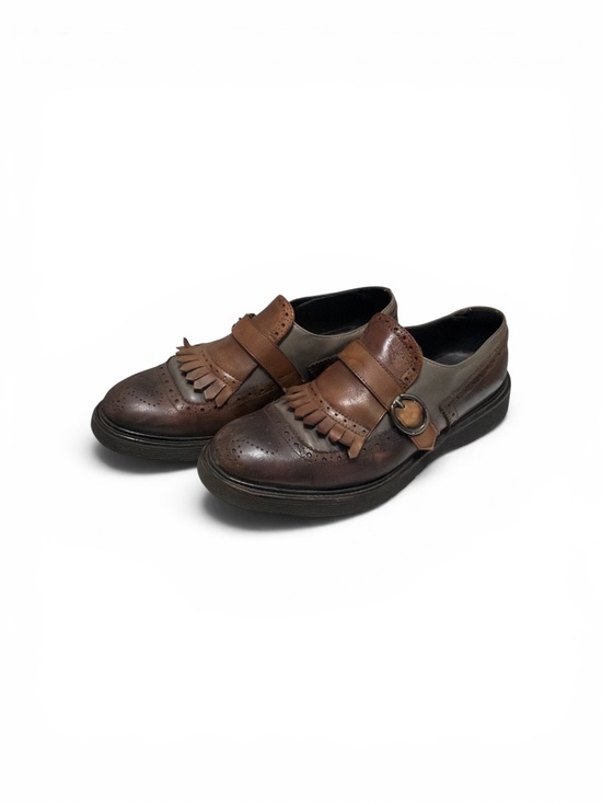 Vintage Italian Leather Kiltie Fringe Loafers Monk Strap Brogue Shoes EU 40 Brow main image 5